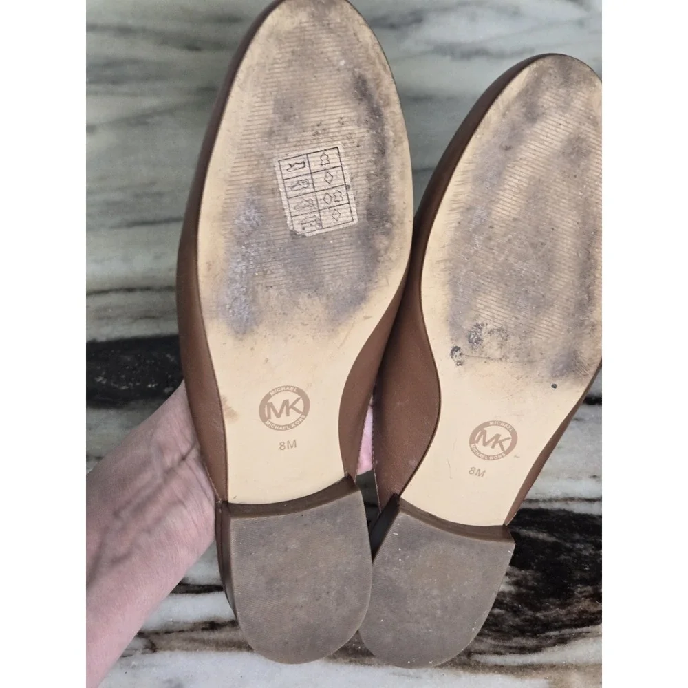 Michael Kors Tiffanie Flat‎ Mule Brown Leather 8 Slide Preppy Designer Office